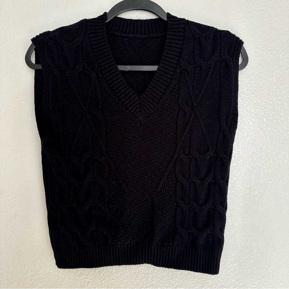 Black Cable Knit Women's Vest